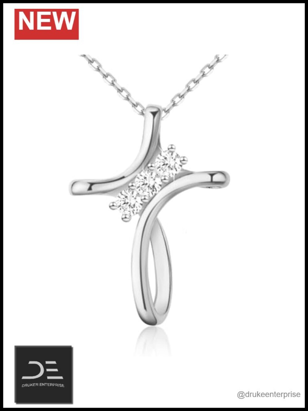 925 Sterling Silver 18K Gold Plated Cross Necklace with 5A Cubic Zirconia for